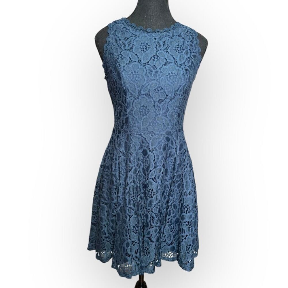 NWOT City Studio Womens Lace Fit & Flare Dress Navy Size 7